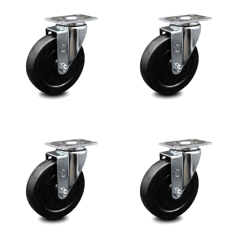Service Caster 5 Inch Soft Rubber Wheel Swivel Top Plate Caster Set SCC-20S514-SRS-TP3-4